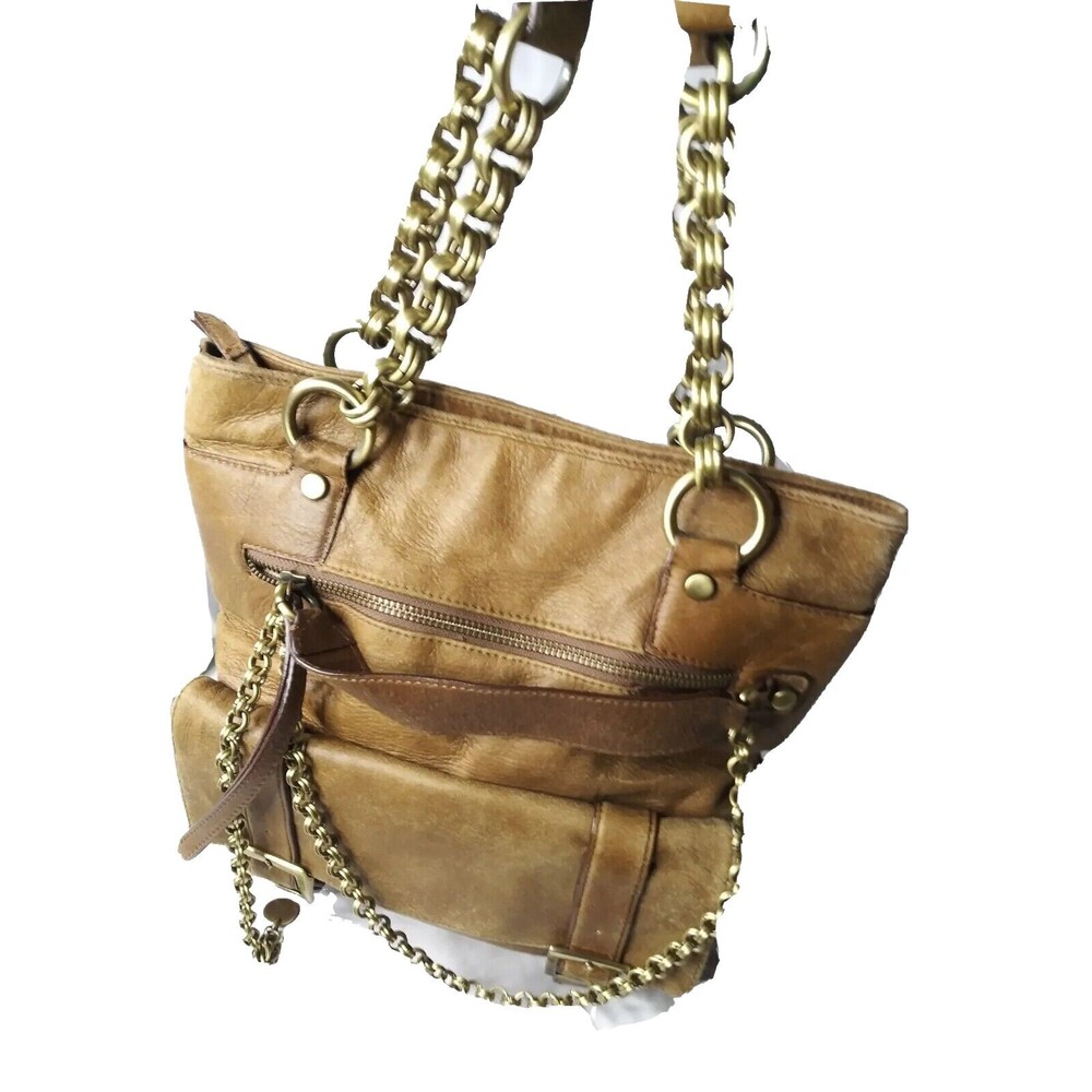 Karen Millen England Tote Bag Chain Leather Handbag Brown - Picture 3 of 7